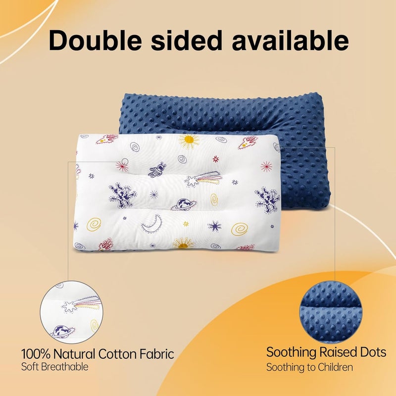 RESTIRY 1Pc Toddler Pillow with Soft Minky Dot Fabric,19X11inches Machine Washable,100% Cotton Kids Pillows for Sleeping,Breathable and Skin-Friendly,Kids Sleeping Pillow for 2-6 Year Old (Blue) - Image 3